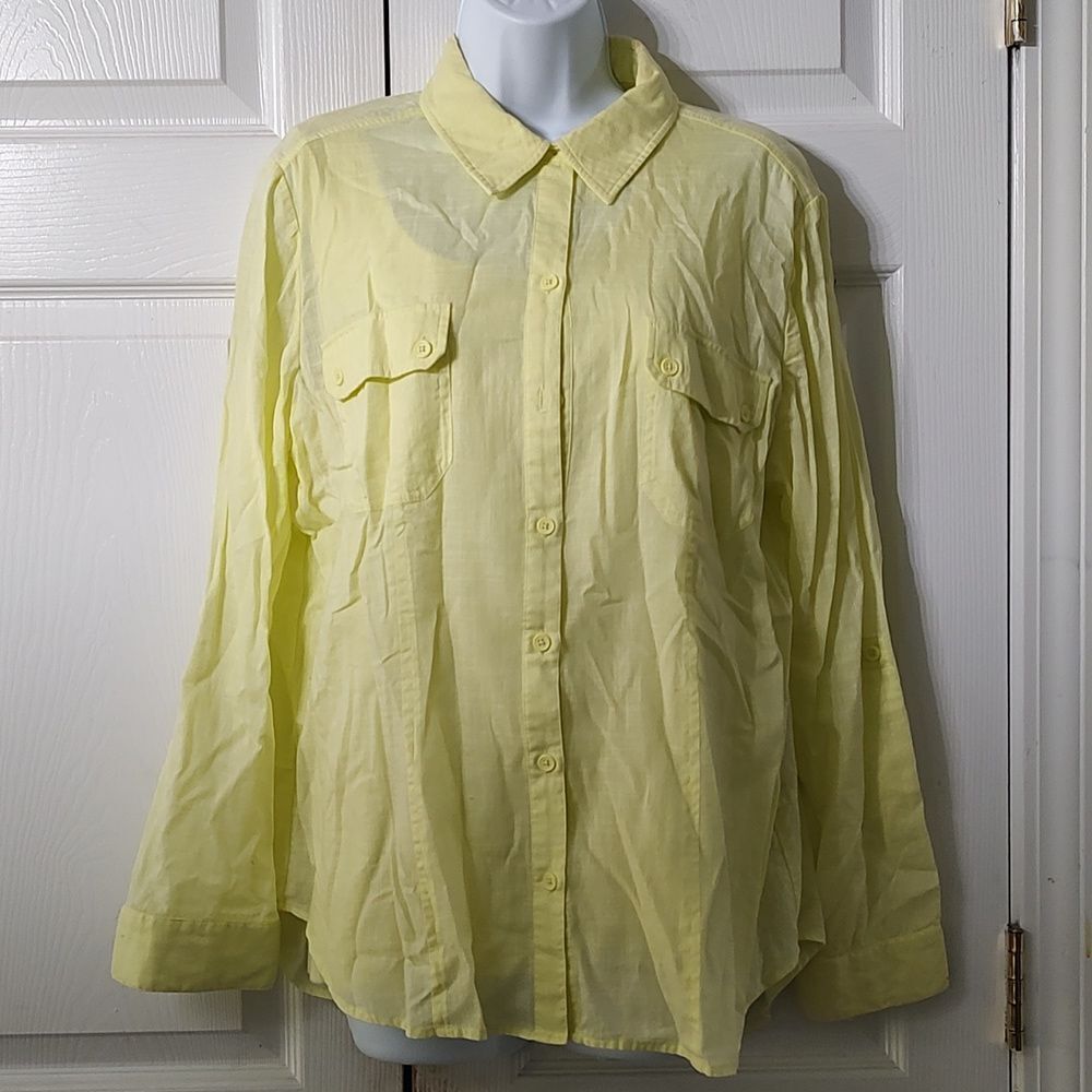 Chico's Yellow 2pc Set Button Down Blouse With Ta… - image 1